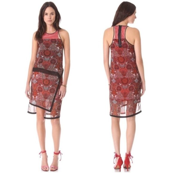 Helmut Lang Runway Mandala Dress Y2K Sheer Asymmetrical Sleeveless Red Size 2 - Picture 3 of 16